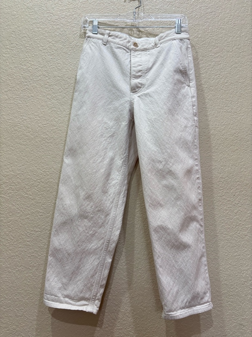 COS Relaxed Fit Straight Leg Button Fly Trouser Pants in Cream Minimalist Sz 2